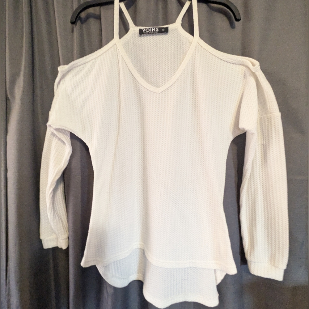 YOINS Cold Shoulder White Knit Top Sz.M